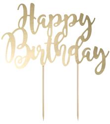 PartyDeco Decoraţiune pentru tort "Happy Birthday" - aurie