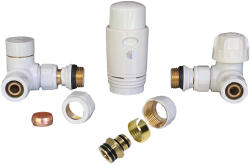 Ths Thermostyle Set robineti radiator tur retur axiali Cayman White 1/2 x 16 mm + 1/2 x 15 mm