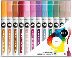 Markere pensula MOLOTOW Aqua Color Brush Basic 2, 12 buc/set