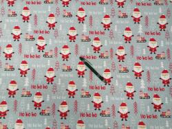  160 cm széles karácsonyi mintás pamutvászon - világos szürke alapon piros mikulás minta