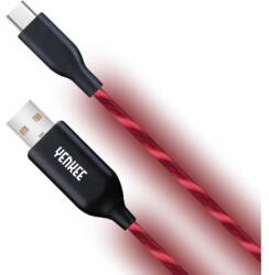 YENKEE USB C LED világító szinkronizáló és töltő kábel, 1 m, piros, YCU 341 RD (YCU 341 RD)