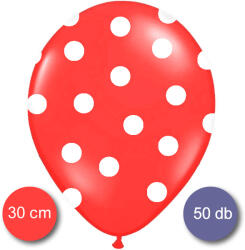 PartyDeco Pöttyös léggömb, nagy csomag, 30cm, piros színben, 50 db/cs