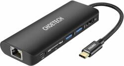 Choetech HUB adapter USB Type-C 6in1 100W PD fekete (HUB-M05)
