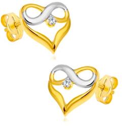 Ekszer Eshop 14K kombinált arany fülbevaló gyémánttal-szív alakzat, végtelen szimbólum