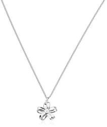 Ekszer Eshop 925 ezüst nyaklánc - fényes szalag, öt szirmú virág gyémánttal