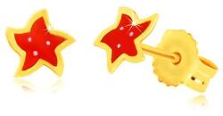 Ekszer Eshop Fülbevaló 14K sárga aranyból - csillag öt ággal, piros mázzal és három pöttyel