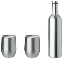EVERESTUS Set sticla apa 750 ml si 2 pahare 350 ml, 27x34.2x9.1 cm, Everestus, 20SEP0271, Otel, Argintiu, saculet inclus (EVE01-MO9971-16)