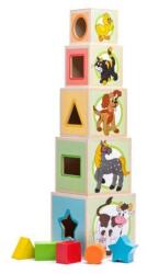 Woodyland Montessori torony - toronyépítő kocka - szín és formaválogató játékkal - W95005 (95005)