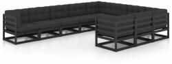 vidaXL Set mobilier grădină cu perne, 10 piese, negru, lemn masiv pin (3077048) - comfy