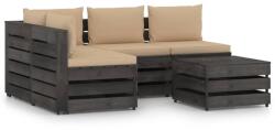 vidaXL Set mobilier de grădină cu perne, 5 piese, gri, lemn tratat (3068255) - comfy