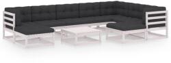 vidaXL Set mobilier de grădină cu perne, 10 piese, alb, lemn masiv pin (3076810) - comfy
