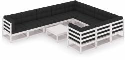 vidaXL Set mobilier de grădină cu perne, 11 piese, alb, lemn masiv pin (3077050)