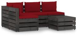 vidaXL Set mobilier de grădină cu perne, 5 piese, gri, lemn tratat (3068261) - comfy