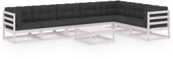 vidaXL Set mobilier de grădină cu perne, 8 piese, alb, lemn masiv pin (3076800)