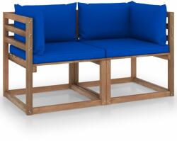vidaXL Canapea de grădină paleți, 2 locuri, perne albastre, lemn pin (3067282)