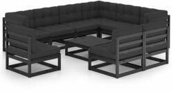 vidaXL Set mobilier grădină cu perne, 10 piese, negru, lemn masiv pin (3076843) - comfy