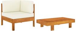 vidaXL Set mobilier grădină perne alb/crem, 2 piese, lemn masiv acacia (310636) - comfy