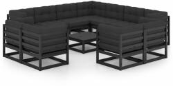 vidaXL Set mobilier grădină cu perne, 12 piese, negru, lemn masiv pin (3077003)