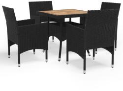 vidaXL Set mobilier grădină, 5 piese, negru, poliratan și lemn acacia (3058322)