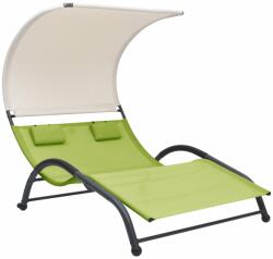 vidaXL Șezlong de plajă dublu cu baldachin, verde, textilenă (310546) - comfy