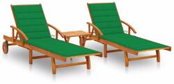 vidaXL Șezlonguri, 2 buc. , cu masă și perne, lemn masiv de acacia (3077350) - comfy