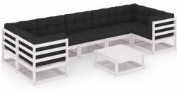 vidaXL Set mobilier de grădină cu perne, 8 piese, alb, lemn masiv pin (3077310)