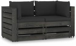 vidaXL Canapea de grădină cu 2 locuri, cu perne, gri, lemn impregnat (3068163) - comfy