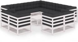 vidaXL Set mobilier de grădină cu perne, 12 piese, alb, lemn masiv pin (3077000) - comfy