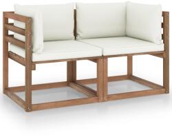 vidaXL Canapea de grădină paleți, 2 locuri, perne alb crem, lemn pin (3067274) - comfy