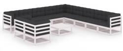 vidaXL Set mobilier de grădină cu perne, 12 piese, alb, lemn masiv pin (3076990) - comfy