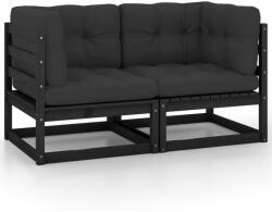 vidaXL Canapea de grădină cu 2 locuri, cu perne, negru, lemn masiv pin (805734) - comfy