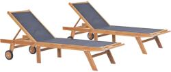 vidaXL Șezlonguri pliabile cu roți, 2 buc. , lemn masiv tec/textilenă (3073000) - comfy