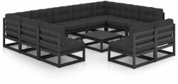 vidaXL Set mobilier grădină cu perne, 12 piese, negru, lemn masiv pin (3077233) - comfy