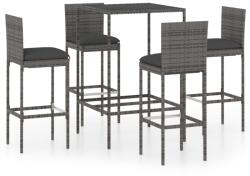 vidaXL Set mobilier bar de grădină cu perne, 5 piese, gri, poliratan (3064831) - comfy