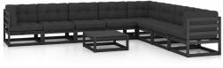 vidaXL Set mobilier grădină cu perne, 9 piese, negru, lemn masiv pin (3076893) - comfy