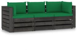 vidaXL Canapea de grădină cu 3 locuri, cu perne, gri, lemn tratat (3068173) - comfy