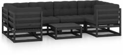 vidaXL Set mobilier grădină cu perne, 7 piese, negru, lemn masiv pin (3077303)
