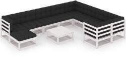 vidaXL Set mobilier de grădină cu perne, 11 piese, alb, lemn masiv pin (3077080) - comfy