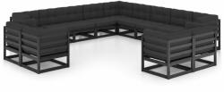 vidaXL Set mobilier grădină cu perne, 13 piese, negru, lemn masiv pin (3077018) - comfy