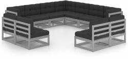 vidaXL Set mobilier de grădină cu perne 11 piese gri lemn masiv pin (3076936)