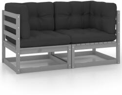 vidaXL Canapea de grădină cu 2 locuri, cu perne, gri, lemn masiv pin (805732) - comfy