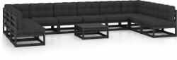vidaXL Set mobilier grădină cu perne, 11 piese, negru, lemn masiv pin (3077213)
