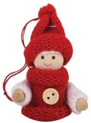 Yala Design Akasztós karácsonyfadísz - fiú piros kötött ruhában és kötött sapkában 4081-C (4081-C)