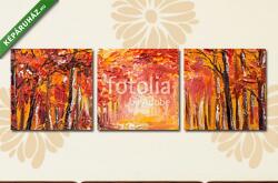 Többrészes Vászonkép, Premium Kollekció: Őszi sűrű erdő (olajfestmény reprodukció)(125x40 cm, B01)