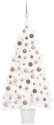 vidaXL Set brad de Crăciun artificial cu LED-uri/globuri, alb, 90 cm (3077631) - comfy
