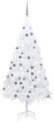 vidaXL Pom de Crăciun artificial cu LED-uri/globuri, alb, 120 cm PVC (3077711) - comfy