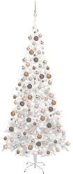 vidaXL Set brad Crăciun artificial cu LED-uri/globuri, alb, 240 cm, L (3077582) - comfy