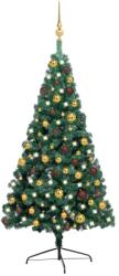 vidaXL Brad Crăciun artificial jumătate LED & globuri, verde, 120 cm (3077477)