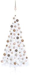 vidaXL Brad de Crăciun artificial jumătate cu LED&globuri alb 210 cm (3077571) - comfy