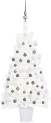 vidaXL Set brad de Crăciun artificial cu LED-uri/globuri, alb, 90 cm (3077717) - comfy